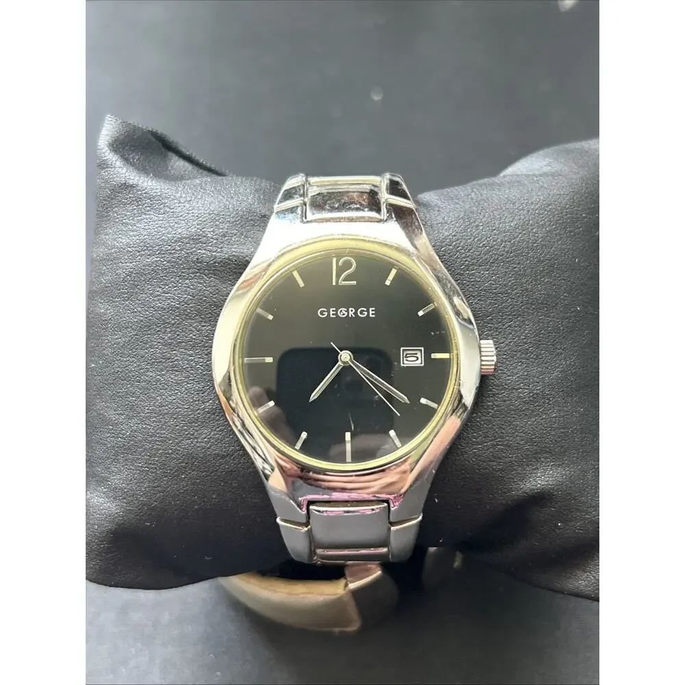 George Silver Tone Black Dial Quartz Watch
